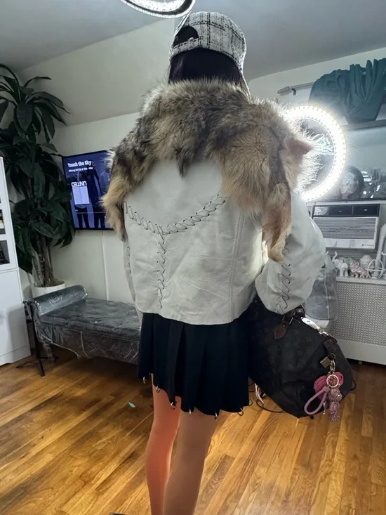 Lux Genuine Fox Fur & White Leather Vintage Jacket - Picture 8 of 16